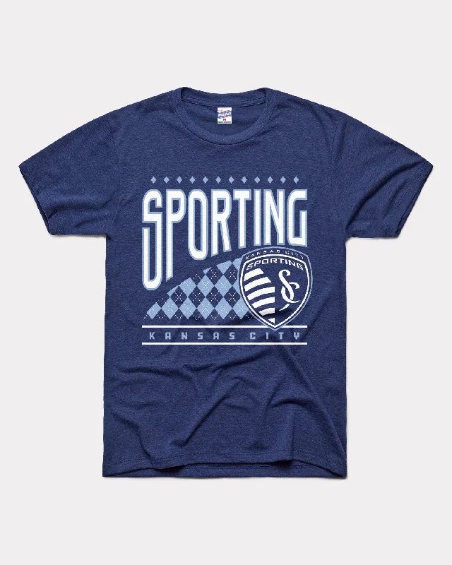 Sporting Kansas City Argyle Navy T-Shirt Houndstooth Herringbone Solid