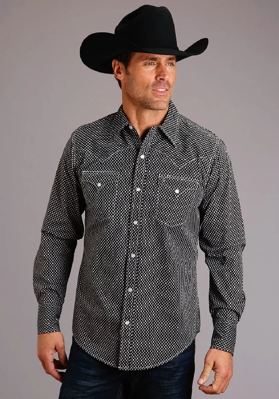 Stetson Mens Black 100% Cotton Diamond Geo L/S Shirt Embroidered Appliqued Beaded