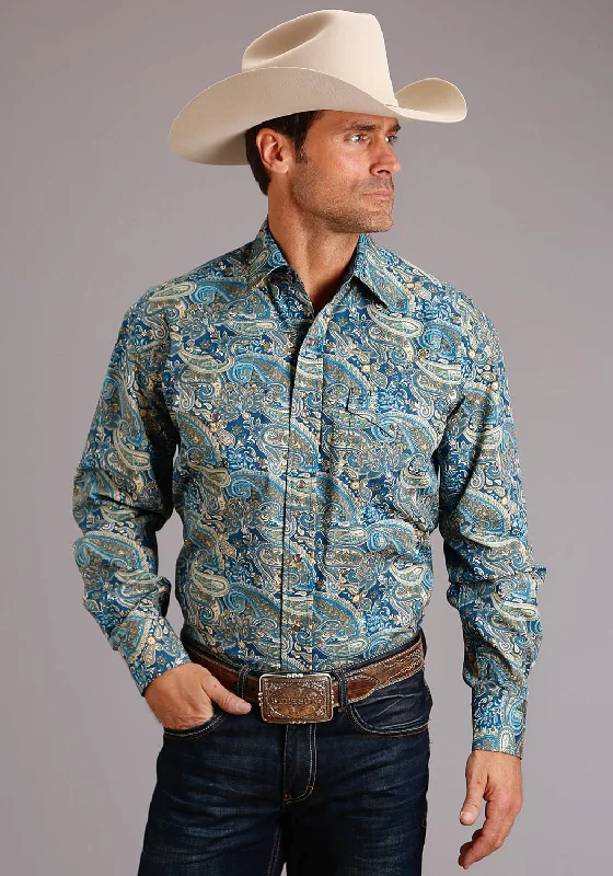 Stetson Mens Blue 100% Cotton Fall Paisley L/S Shirt Denim Fabric Leather Fabric Suede Fabric Stetson Mens Blue 100% Cotton Fall Paisley L/S Shirt Denim Fabric Leather Fabric Suede Fabric