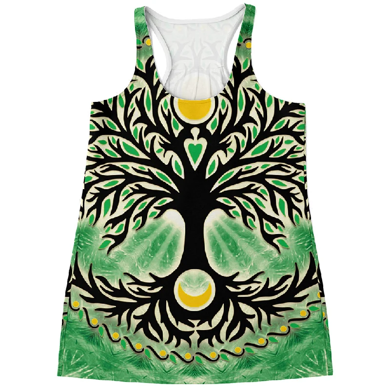 Sun And Moon Yggdrasil Print Women's Racerback Tank Top scoop neck tank