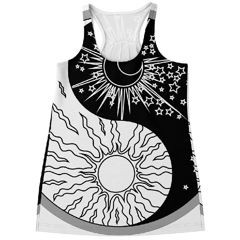 Sun And Moon Yin Yang Print Women's Racerback Tank Top lime green tank