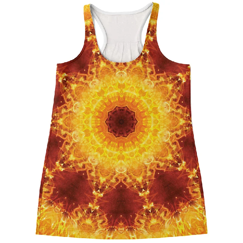 Sun Fire Kaleidoscope Print Women's Racerback Tank Top teal tank top