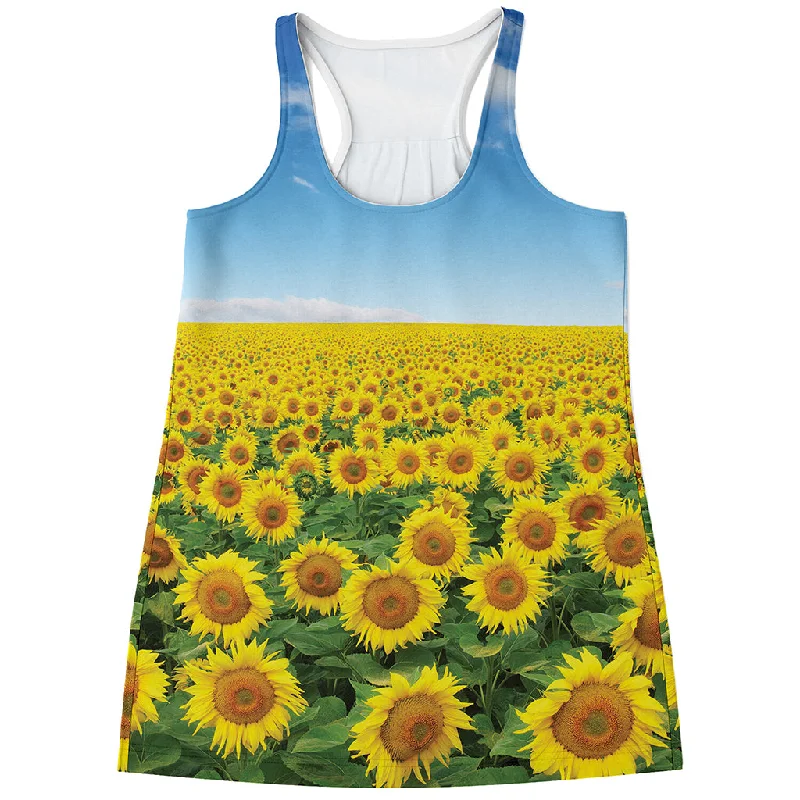 Sunflower Field Print Women's Racerback Tank Top vibrant tank top