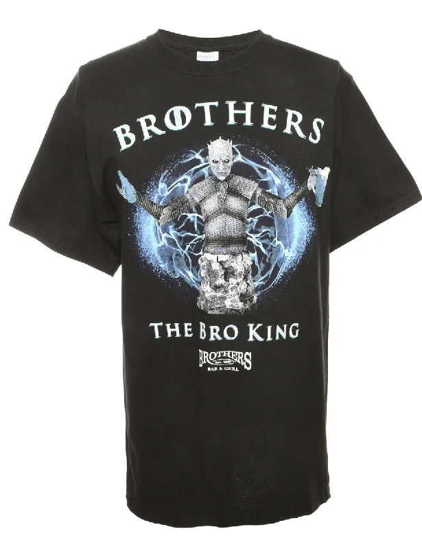The Bro King Printed Blue & Black T-shirt - L Terry Blend Velvet Blend Canvas Blend