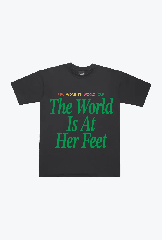 The World is at Her Feet Heavyweight T-Shirt - Washed Black Faux Fur Fabric Real Fur Fabric Shearling Fabric The World is at Her Feet Heavyweight T-Shirt - Washed Black Faux Fur Fabric Real Fur Fabric Shearling Fabric