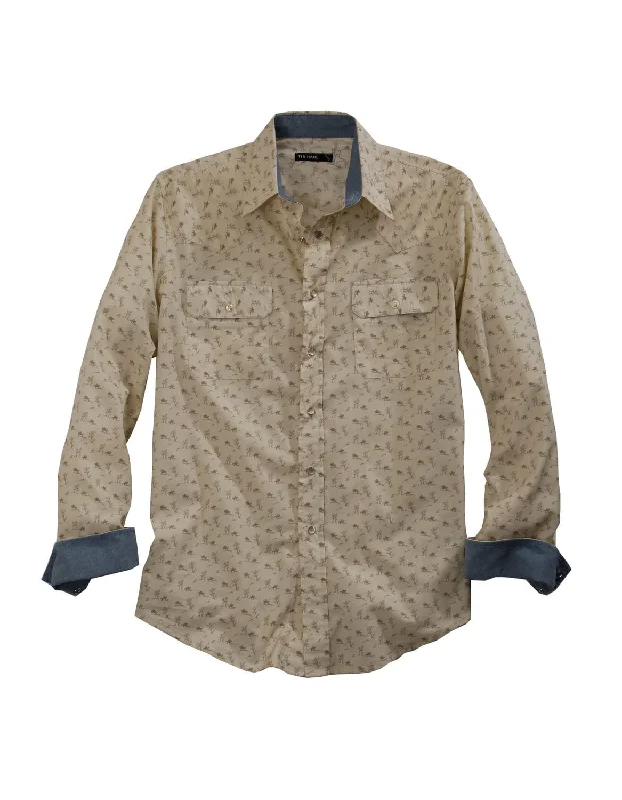Tin Haul Mens Cream 100% Cotton Vintage Rider L/S Shirt Graphic T-Shirt Round Neck Polyester