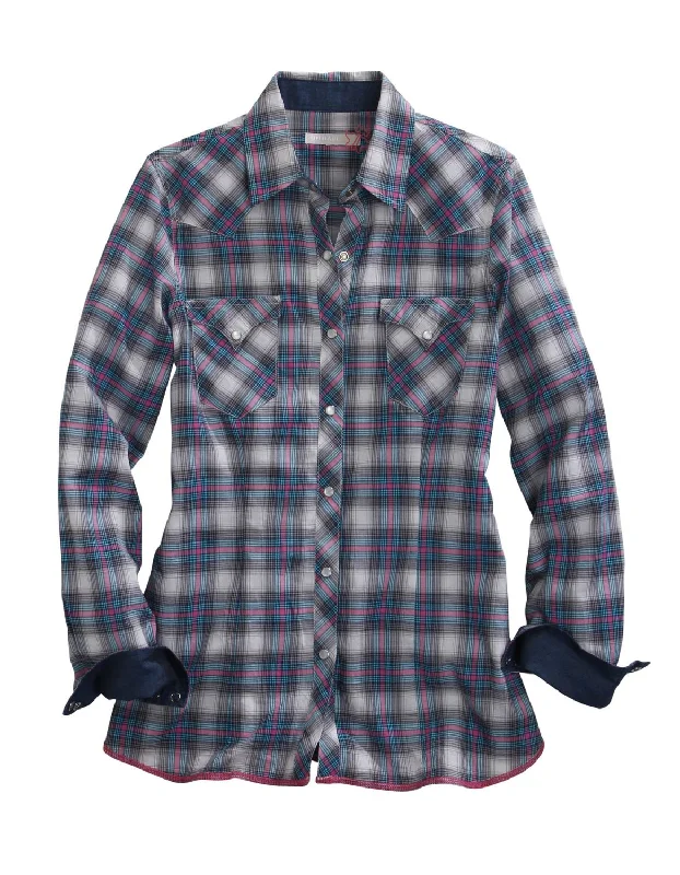 Tin Haul Womens Blue 100% Cotton Star Ombre Plaid L/S Shirt Hooded Caped Shawl Collar Tin Haul Womens Blue 100% Cotton Star Ombre Plaid L/S Shirt Hooded Caped Shawl Collar