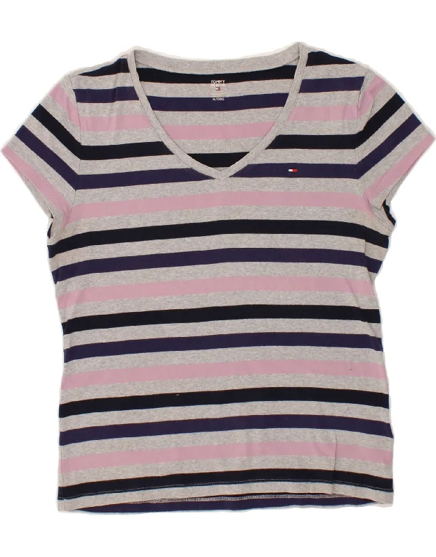 TOMMY HILFIGER Womens T-Shirt Top UK 18 XL Multicoloured Striped Cotton Rayon Velvet Corduroy TOMMY HILFIGER Womens T-Shirt Top UK 18 XL Multicoloured Striped Cotton Rayon Velvet Corduroy