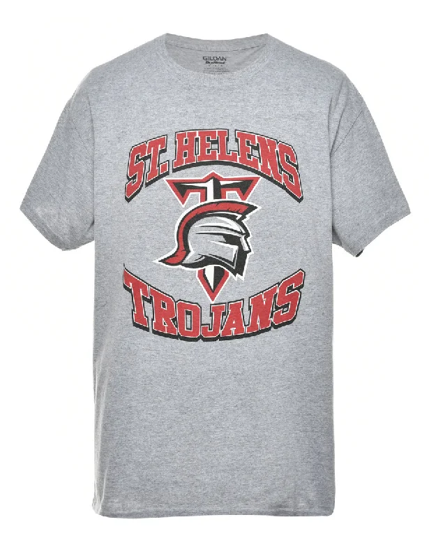 Trojans Printed T-shirt - L Embroidered Appliqued Beaded