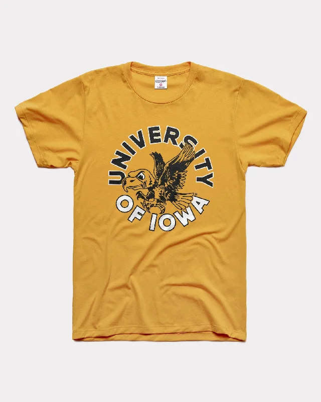 University of Iowa Flying Herky Circle Gold T-Shirt Anti-Shrink Durable Soft