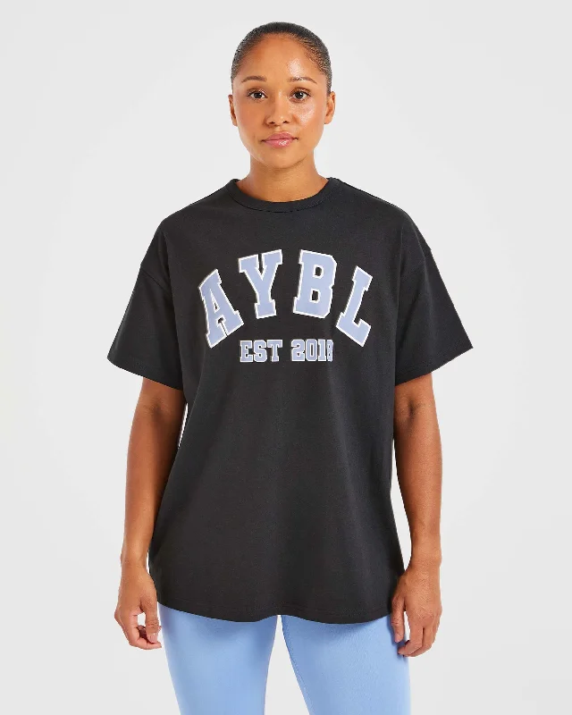 Varsity Oversized T Shirt - Black/Blue Elegant Classic Vintage