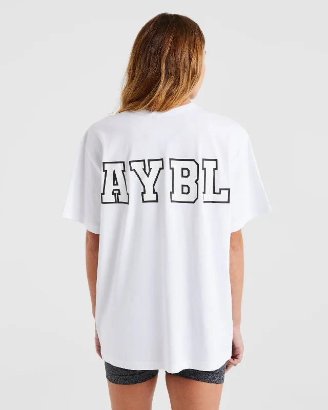 Varsity Statement Oversized T Shirt - White Hooded Caped Shawl Collar