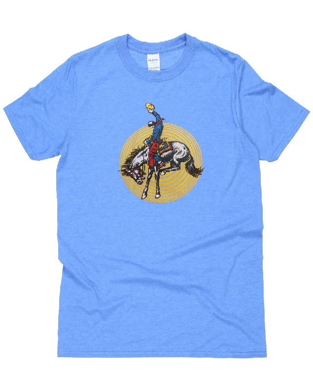 Vintage 70s Cowboy Vinyl Transfer T-Shirt Machine Wash Dry Clean Hand Wash