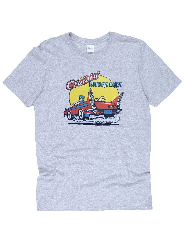 Vintage 70s Cruisin' Vinyl Transfer T-Shirt Houndstooth Herringbone Solid