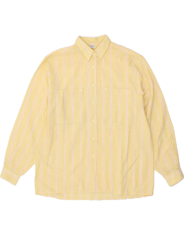VINTAGE Womens Shirt EU 42 Large Yellow Striped Polyester Casual Formal Business