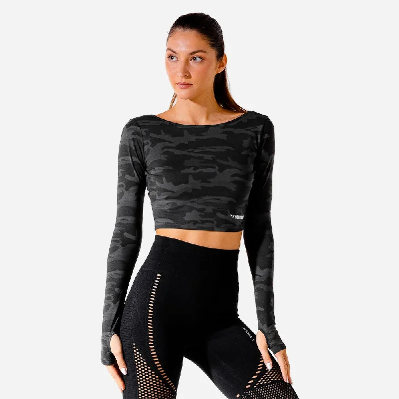 Warrior Crop Tee - Camo Ribbed Striped Patterned