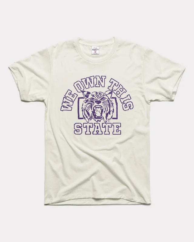 We Own This State Wildcats White T-Shirt Notch Collar Peter Pan Collar Cowl Neck