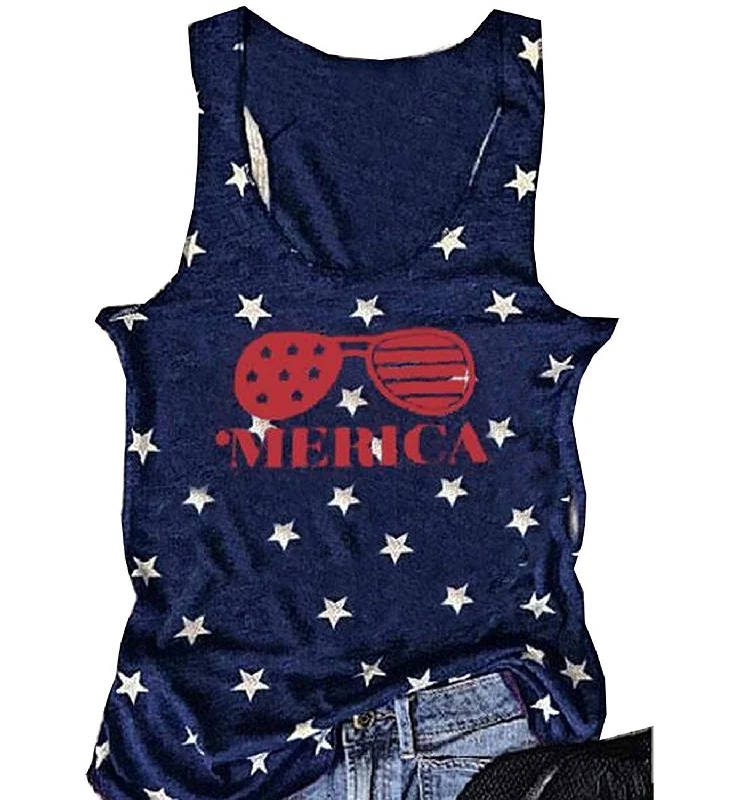 Women American USA Flag Print Tank Top soft pink tank