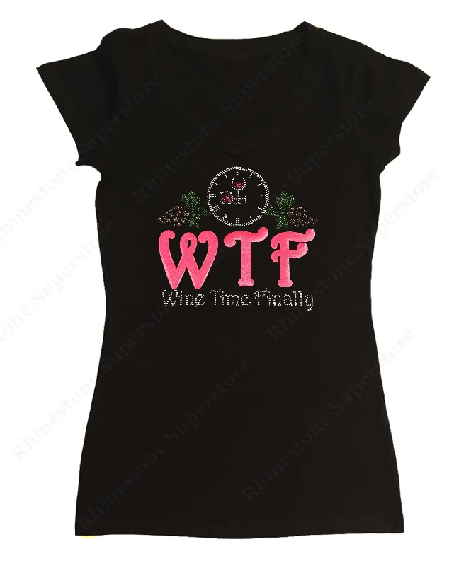 Womens T-shirt with Wine Time Finally with Grapes in Rhinestones Anti-Pilling Machine Wash Handmade Womens T-shirt with Wine Time Finally with Grapes in Rhinestones Anti-Pilling Machine Wash Handmade