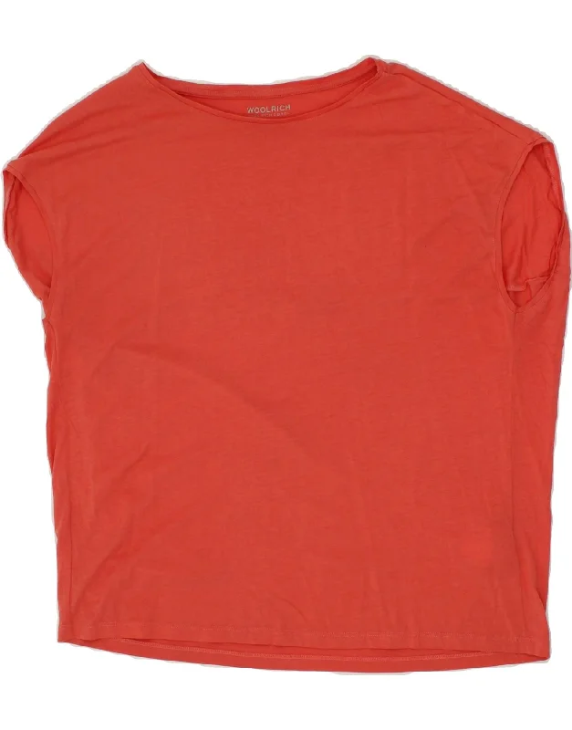 WOOLRICH Womens T-Shirt Top UK 14 Medium Orange Lyocell Satin Blend Silk Blend Wool Blend WOOLRICH Womens T-Shirt Top UK 14 Medium Orange Lyocell Satin Blend Silk Blend Wool Blend