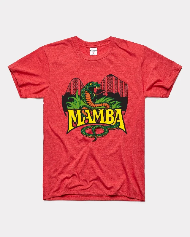 Worlds of Fun Mamba Vintage Red T-Shirt Collared Crew Neck Turtle Neck