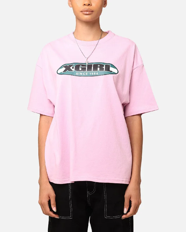 X-Girl Women's Contrast Oval Oversized T-Shirt Baby Pink Welt Pockets Slit Pockets Flap Pockets X-Girl Women's Contrast Oval Oversized T-Shirt Baby Pink Welt Pockets Slit Pockets Flap Pockets