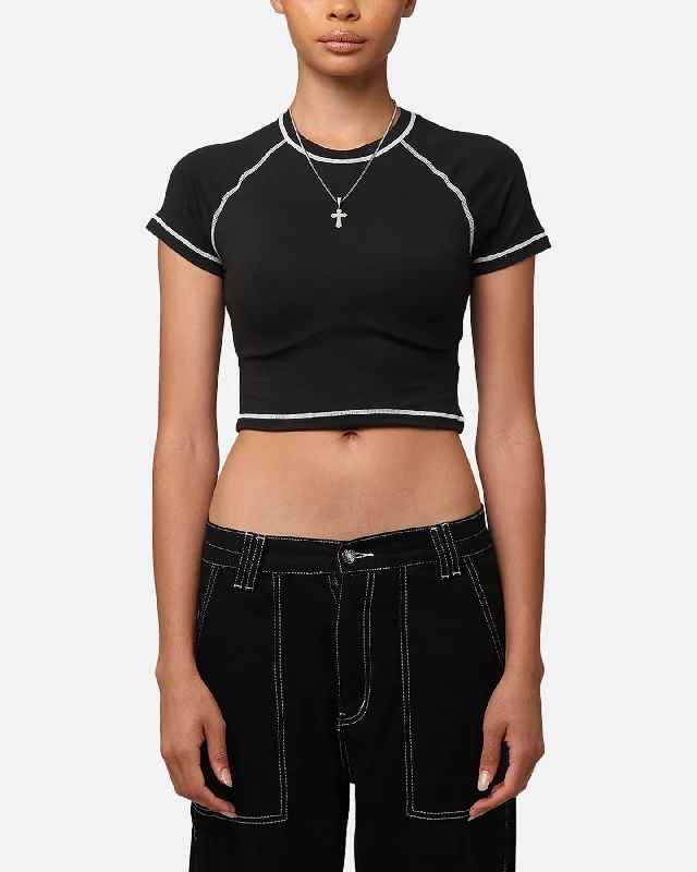 XXIII Women's Boiler Room Crop T-Shirt Black Mesh Blend Leather Blend Suede Blend