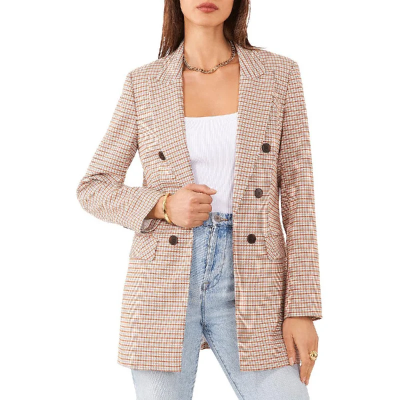 1.State Womens Woven Plaid Double-Breasted Blazer Women's Trench Blazer