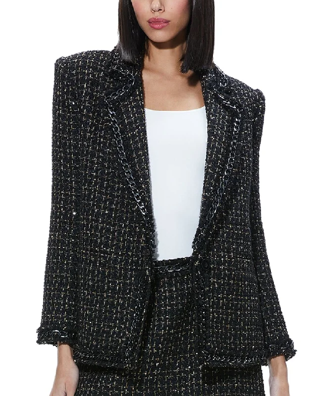 alice + olivia Shan Oversized Chain Fringe Wool-Blend Blazer Women's Handmade Blazer