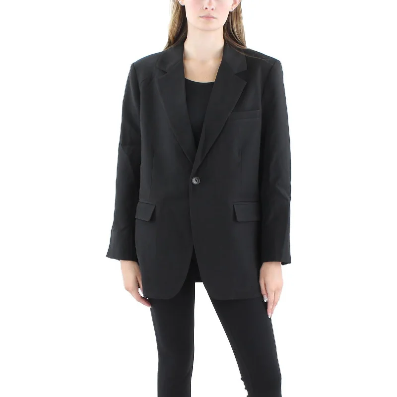 Aqua Womens Solid Tencel One-Button Blazer Women's Long Blazer