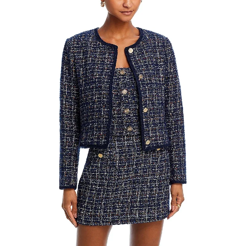 Aqua Womens Tweed Braid Trim Collarless Blazer Women's Casual Suit