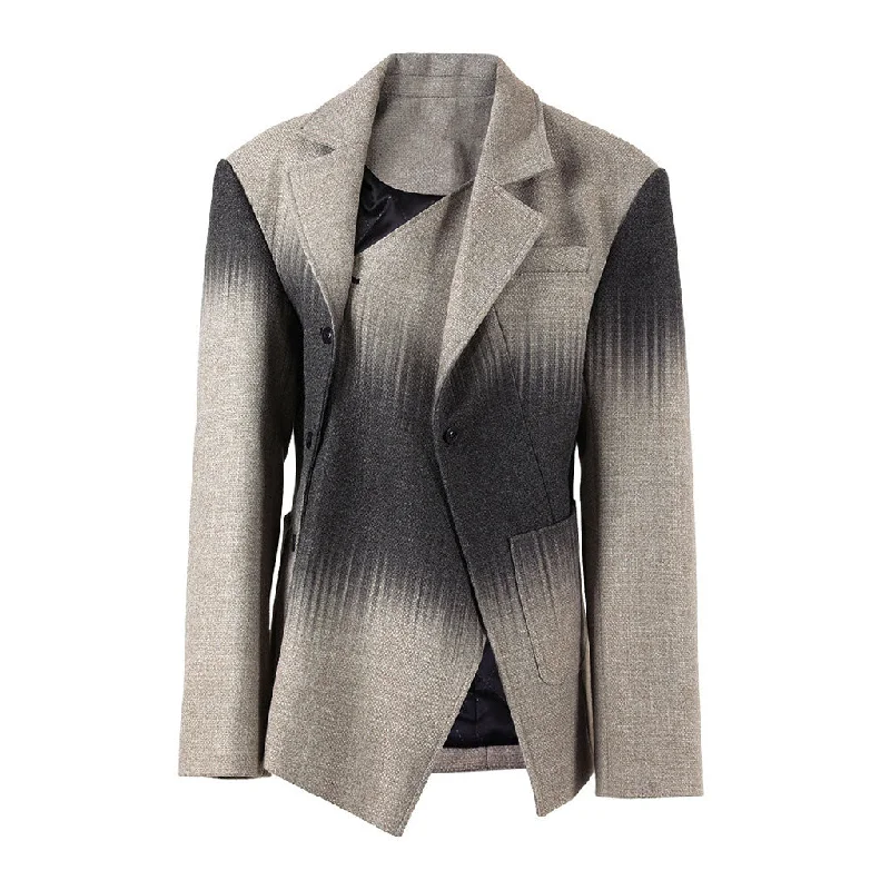 Asymmetrical Button Up Gradient Print Strong Shoulder Quilted Tweed Blazer Women's Advanced Suit