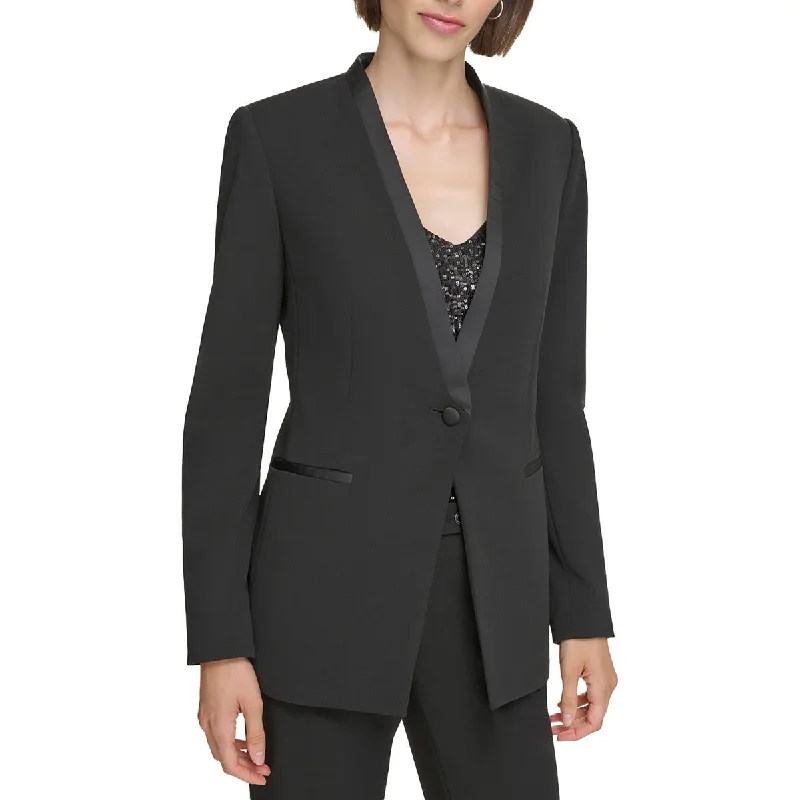 Calvin Klein Womens Mixed Media Business Open-Front Blazer Women's Fashion Blazer