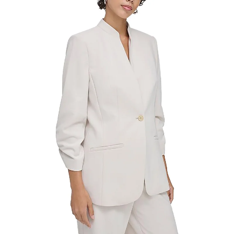 Calvin Klein Womens Petites Ruched Business One-Button Blazer Women's Formal Blazer