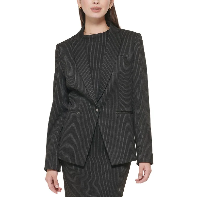 Calvin Klein Womens Pinstripe Office One-Button Blazer Summer Women's Jacket