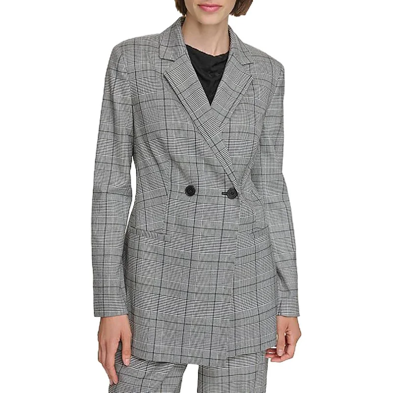 Calvin Klein Womens Woven Plaid One-Button Blazer Women's Brand Blazer