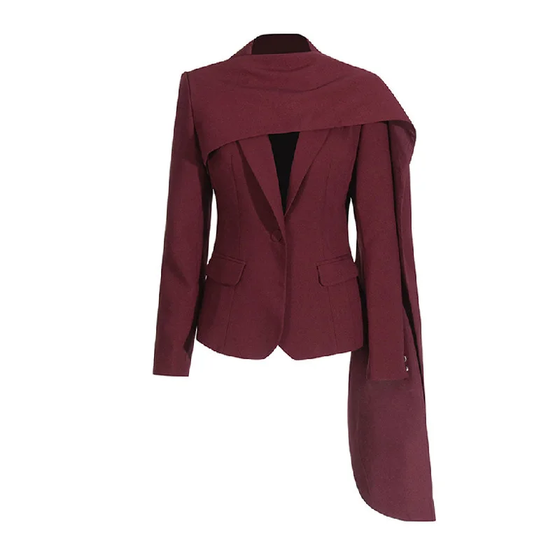 Celebrity Draped Scarf Neck Lapel Collar Long Sleeve Cinch Waist Blazer Women's Luxury Jacket