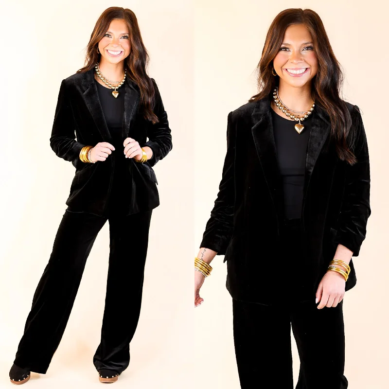 Chic Arrival 3/4 Sleeve Velvet Blazer in Black Women's Classic Blazer