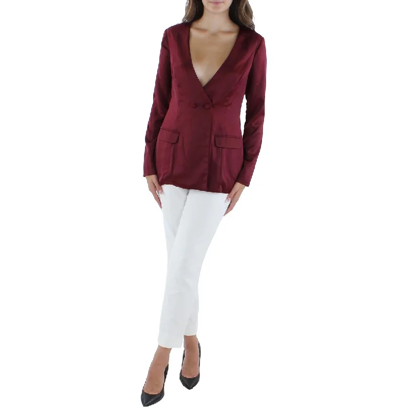 City Studio Womens Juniors Satin Open Back One-Button Blazer Women's Premium Blazer