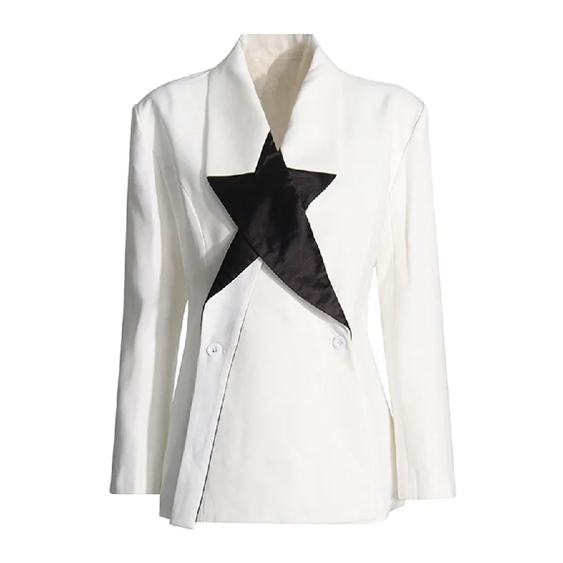 Distinctive Cross Lapel Contrast Star Two Button Long Sleeve Tailored Blazer Women's Banquet Suit