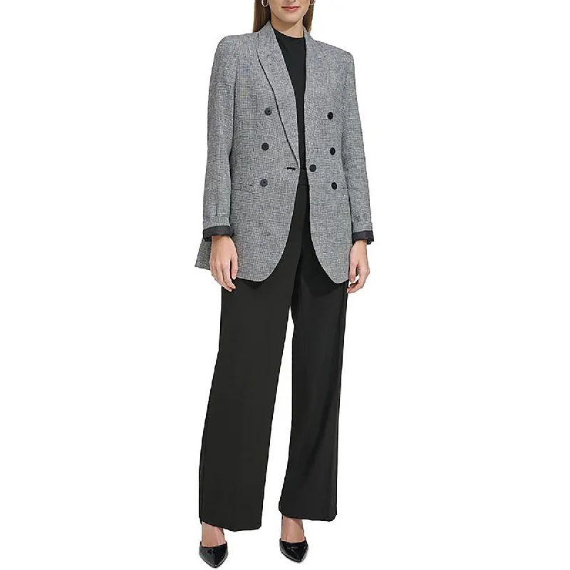 DKNY Womens Linen Blend Check One-Button Blazer Women's Boutique Suit