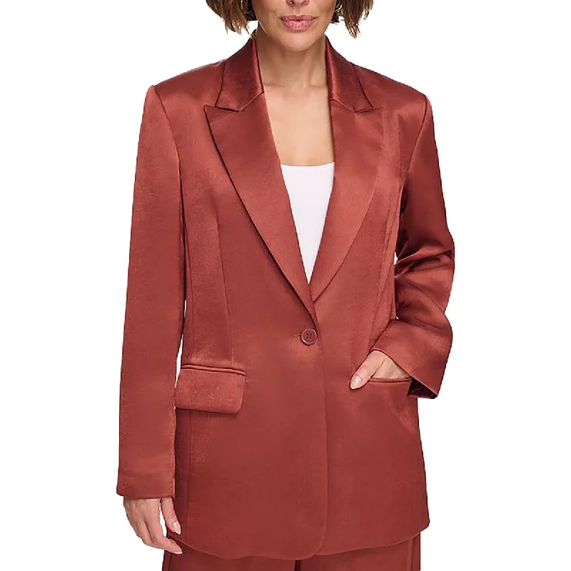 DKNY Womens Satin Suit Separate One-Button Blazer Spring Women's Coat