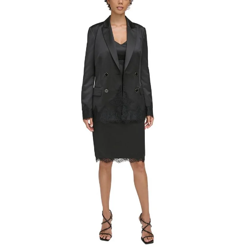 Donna Karan Womens Lace Trim Shoulder Pads Double-Breasted Blazer Women's Fashion Blazer