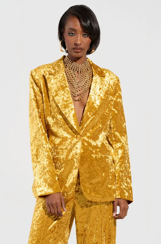 DRIPPING IN GOLD CRUSHED VELVET BLAZER Women's Plaid Suit