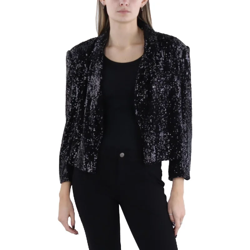 Generation Love Womens Isabella Sequined Cropped Open-Front Blazer Women's Plaid Suit