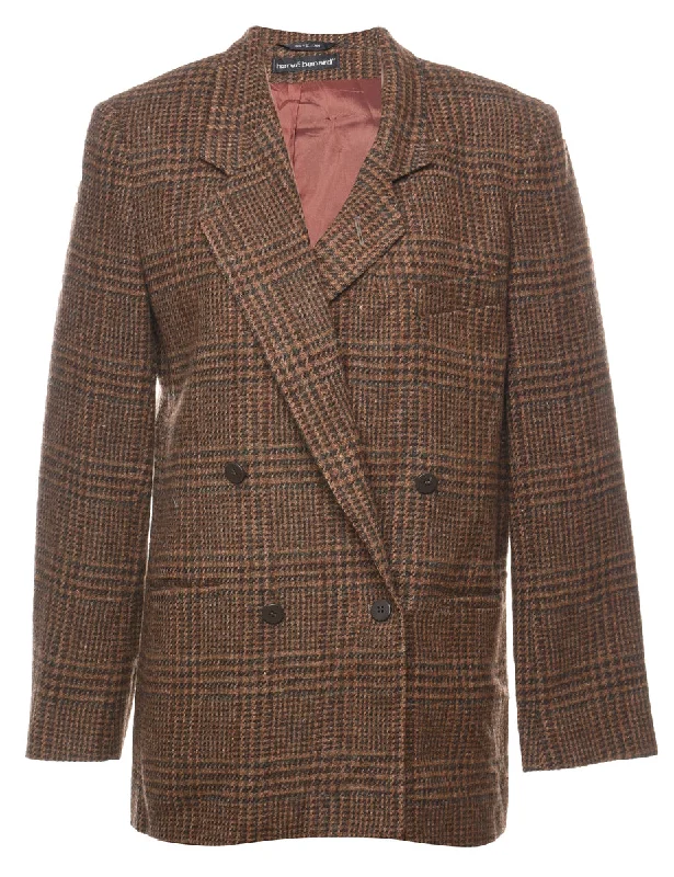 Harvey Benard Brown Checked Blazer - L Women's Designer Suit