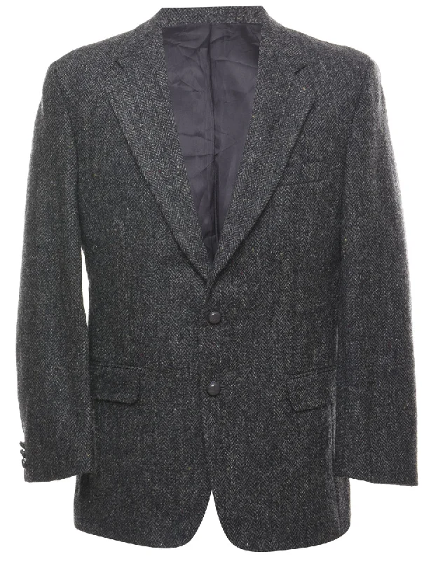 Herringbone Tweed Dark Grey Blazer - L Women's Brand Blazer