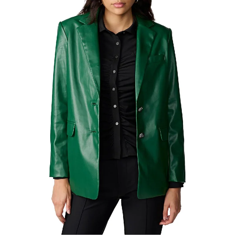 Karl Lagerfeld Paris Womens Faux Leather Office Two-Button Blazer Women's Party Jacket