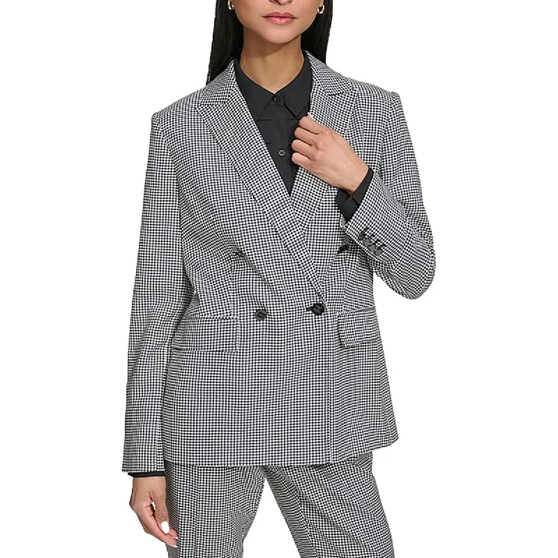 Karl Lagerfeld Paris Womens Office Gingham Double-Breasted Blazer Women's Trendy Jacket