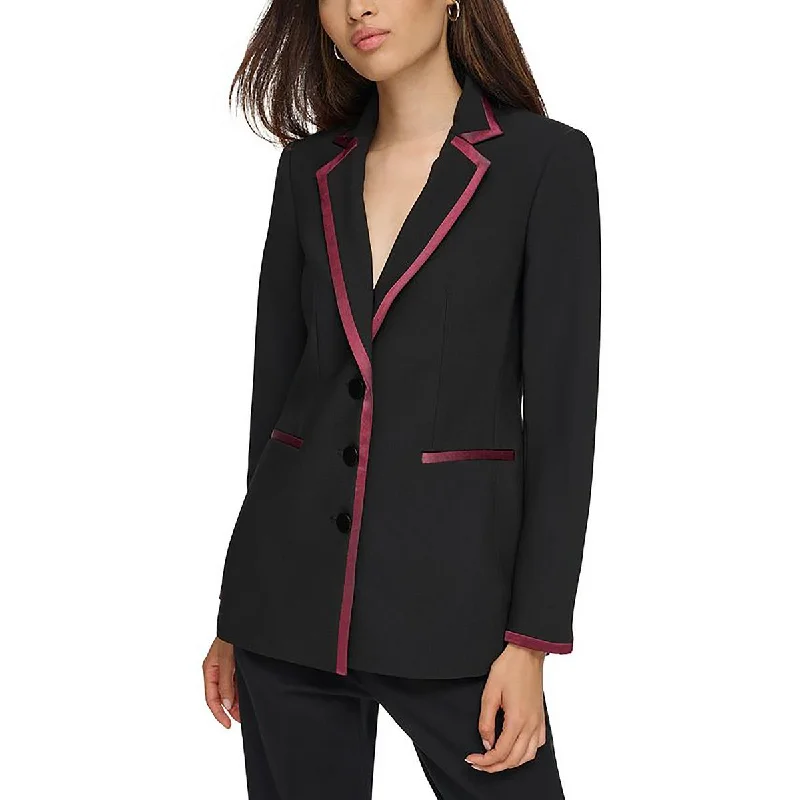 Karl Lagerfeld Paris Womens Tuxedo Contrast Trim Double-Breasted Blazer Women's Designer Suit